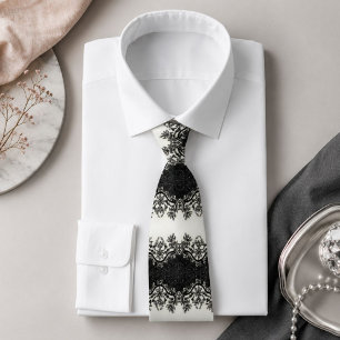 Girly vintage glamour black white Floral Pattern  Tie
