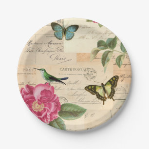 Girly vintage paper plates w/ birds & butterflies