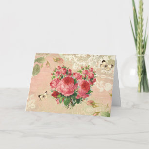 Girly Vintage Rose Heart Collage Card