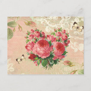 Girly Vintage Rose Heart Collage Postcard