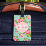 Girly Vintage Roses Floral Monogram Luggage Tag<br><div class="desc">Cute girly feminine chic vintage floral rose flower pattern with a subtle faux linen fabric texture. Add your name and monogram for a custom personalised design!</div>