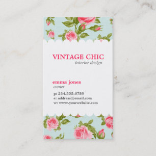 Girly Vintage Roses Floral Print Business Card
