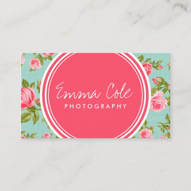 Girly Vintage Roses Floral Print Business Card (Front)