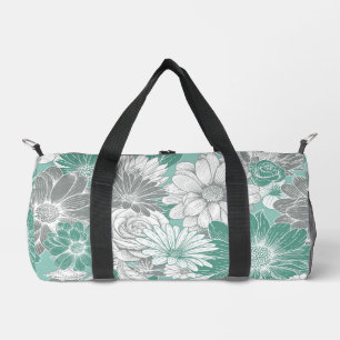 Girly Vintage Sage Green Floral Duffel Bag