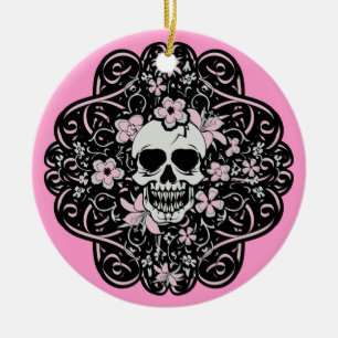 Girly Vintage Skull Ceramic Tree Decoration