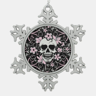 Girly Vintage Skull Snowflake Pewter Christmas Ornament