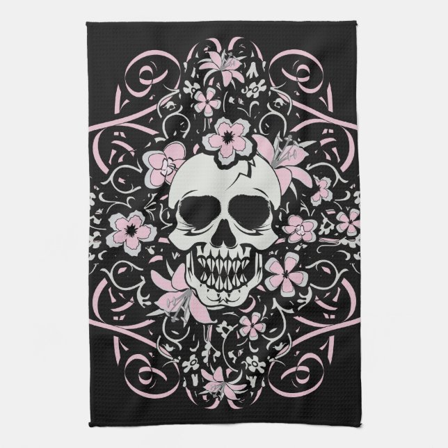 Girly Vintage Skull Tea Towel (Vertical)