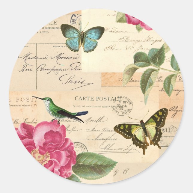Girly vintage sticker with roses and butterflies (Front)