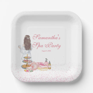 Girly Vintage Tea Party Spa Birthday Paper Plate