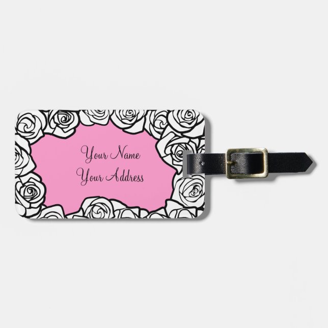 Girly Vintage white roses Luggage Tag (Front Horizontal)