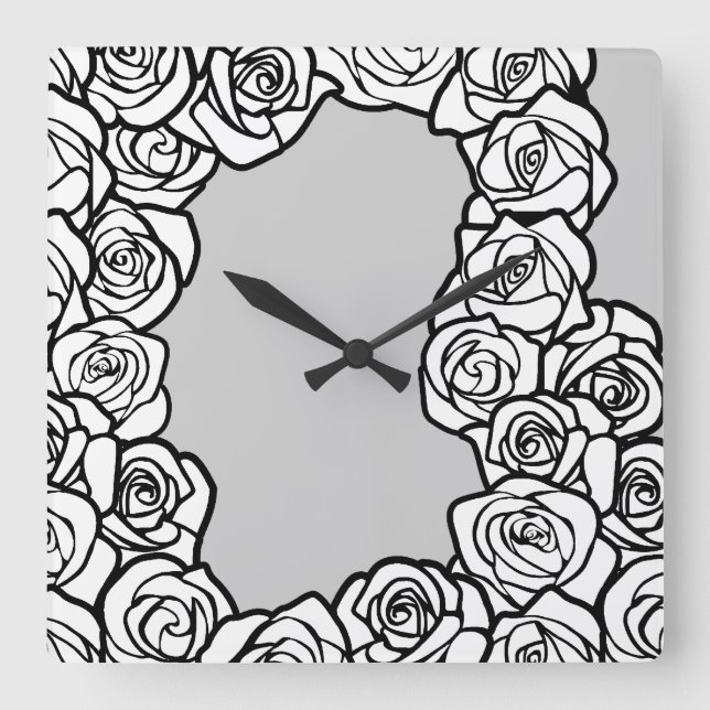 Girly Vintage white roses Square Wall Clock (Front)