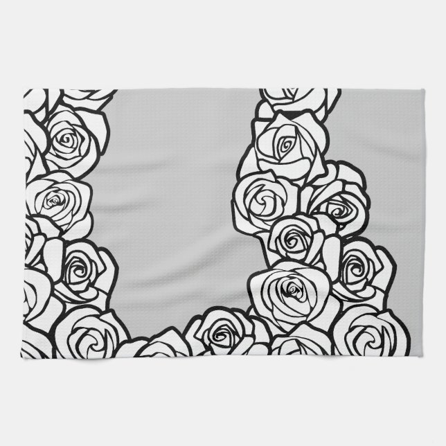 Girly Vintage white roses Tea Towel (Horizontal)