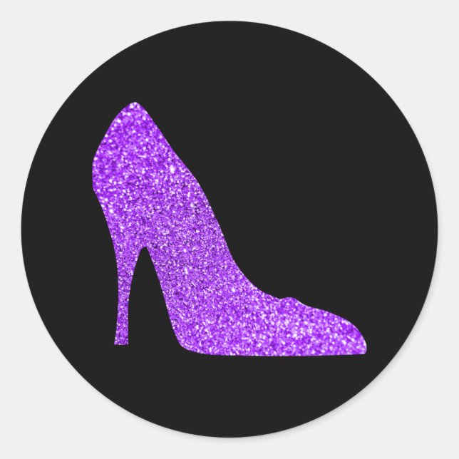 Girly Violet Glitter High Heel Black Classic Round Sticker (Front)