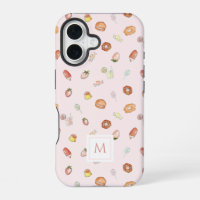 Girly Watercolor Dessert Pattern Pink Monogram