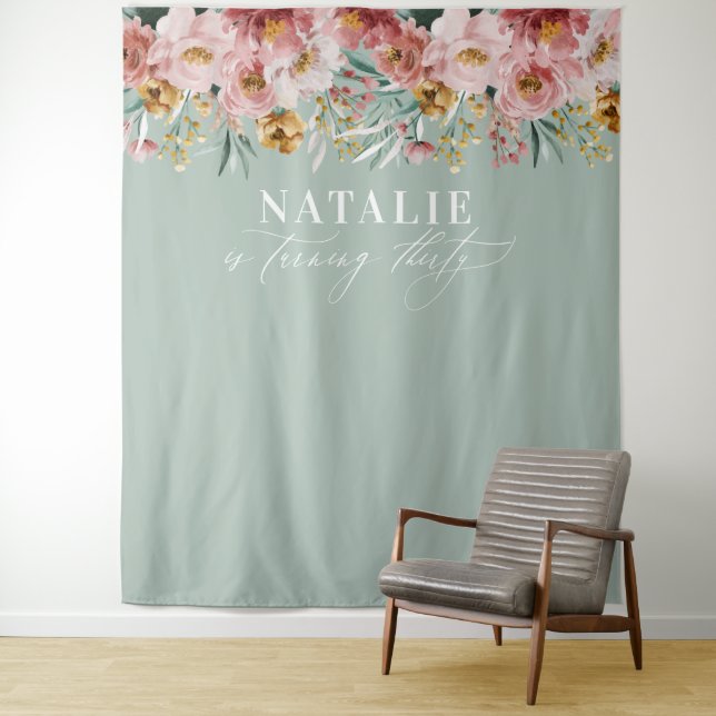 Girly watercolor floral 30th birthday  chic tapest tapestry (In Situ)