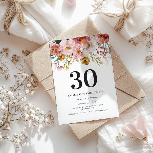 Girly watercolor floral 30th birthday pink chic