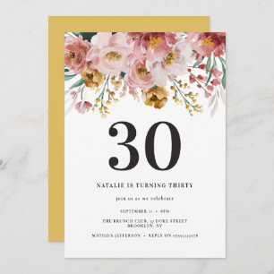 Girly watercolor floral 30th birthday pink chic