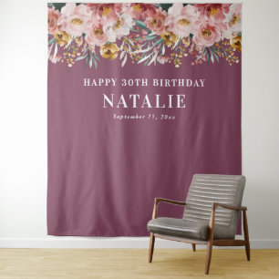 Girly watercolor floral 30th birthday pink chic ta tapestry