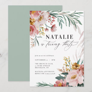 Girly watercolor floral 30th birthday pink green