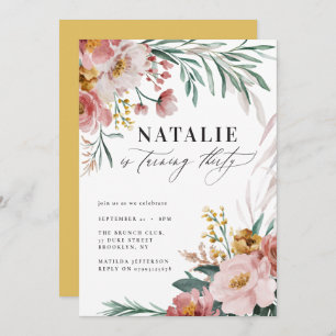 Girly watercolor floral 30th birthday pink mustard