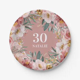 Girly watercolor floral birthday pink chic classic paper plate
