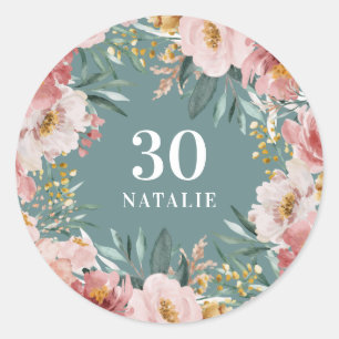 Girly watercolor floral birthday pink chic classic round sticker