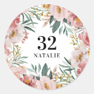 Girly watercolor floral birthday pink chic classic round sticker