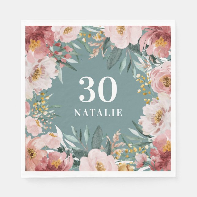 Girly watercolor floral birthday pink chic napkin (Front)