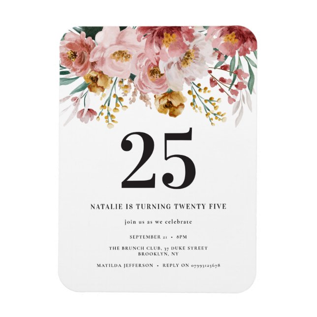Girly watercolor floral editable age birthday magnet (Vertical)