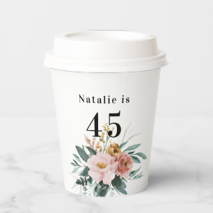 Girly watercolor floral editable age birthday paper cups