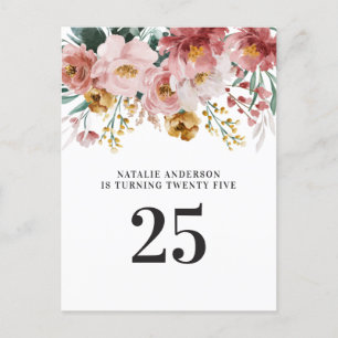 Girly watercolor floral editable age birthday postcard