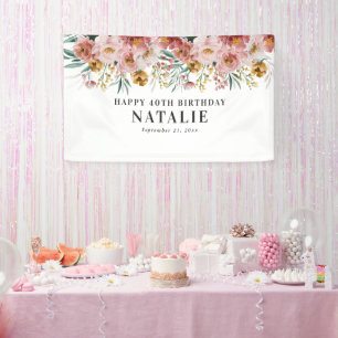 Girly watercolor floral editable age birthday tape banner