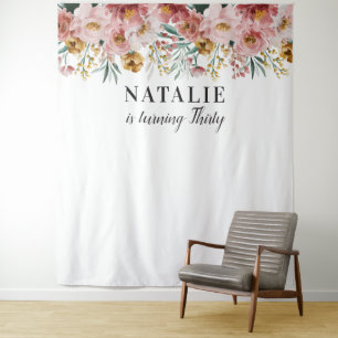 Girly watercolor floral editable age birthday tapestry