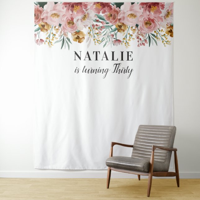 Girly watercolor floral editable age birthday tapestry (In Situ)