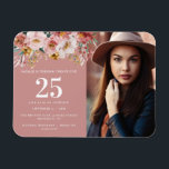Girly watercolor floral editable age photo magnet<br><div class="desc">Girly watercolor floral birthday pink chic party design. edit the age to suit your occasion.
Beautiful elegant modern party theme.</div>
