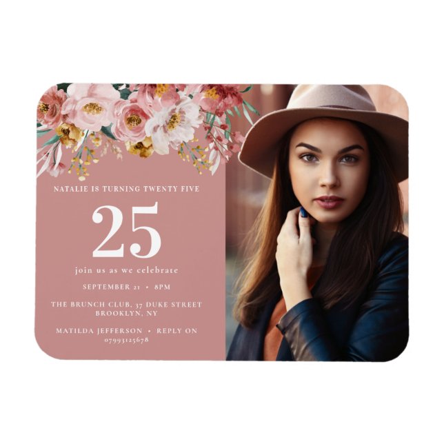 Girly watercolor floral editable age photo magnet (Horizontal)