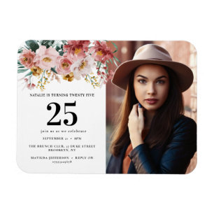 Girly watercolor floral editable age photo magnet