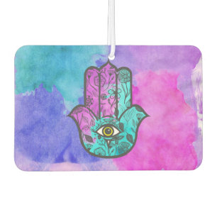 Girly Watercolor Floral Print Hamsa Hand of Fatima Car Air Freshener