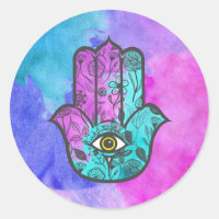 Girly Watercolor Floral Print Hamsa Hand of Fatima
