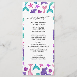 Girly Watercolor Mermaids Tales Seashells Pattern Menu