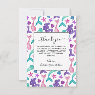 Girly Watercolor Mermaids Tales Seashells Pattern Thank You Card