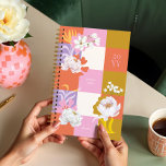 Girly Watercolor Peony Florals Retro Chequered Planner<br><div class="desc">Add a touch of elegance and playfulness to your daily planning with this unique, handprinted planner. Featuring our delicate handpainted watercolor white peony florals paired with bold, abstract floral shapes, this planner showcases a vibrant retro chequered pattern in stunning shades of orange, pink, purple, and gold. It’s the perfect blend...</div>