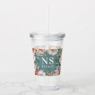 Girly watercolor pink floral birthday elegant maso acrylic tumbler