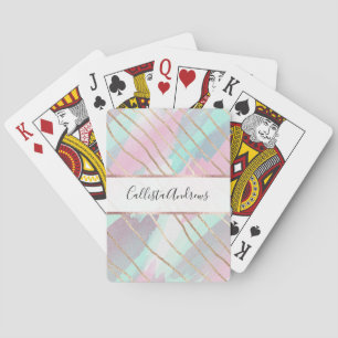 Girly Watercolor Pink Teal Purple Gold Brushstroke Playing Cards