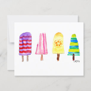 Girly Watercolor Popsicles Hand-Drawn Note Cards