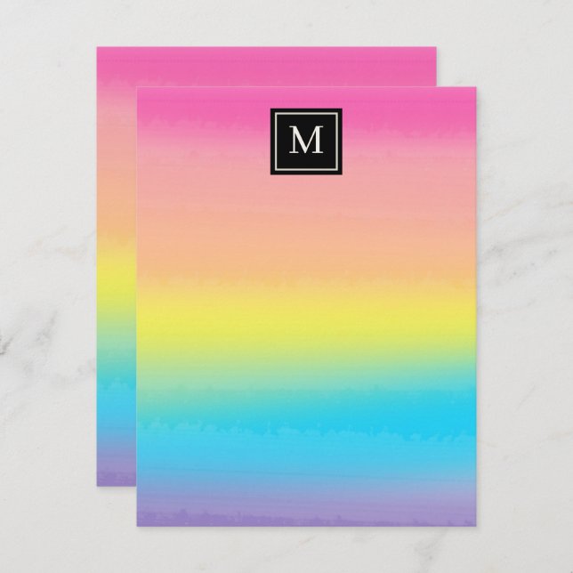 Girly Watercolor Rainbow Monogram Kids Card (Front/Back)