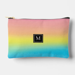 Girly Watercolor Rainbow Monogram School Accessory Pouch