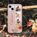Girly Watercolor Roses 3-Photo & Name iPhone 15 Mini Case<br><div class="desc">Personalise this pretty design with your name or monogram. It features three square photo templates,  a lovely cluster of watercolor style flowers in warm earth colours and an editable text field. Background colour is customisable.</div>