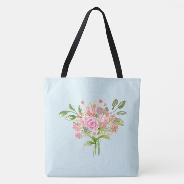 Girly Watercolor Spring Flowers Tote Bag (Front)
