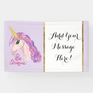 Girly Watercolor Unicorns Be Unique Typography Banner